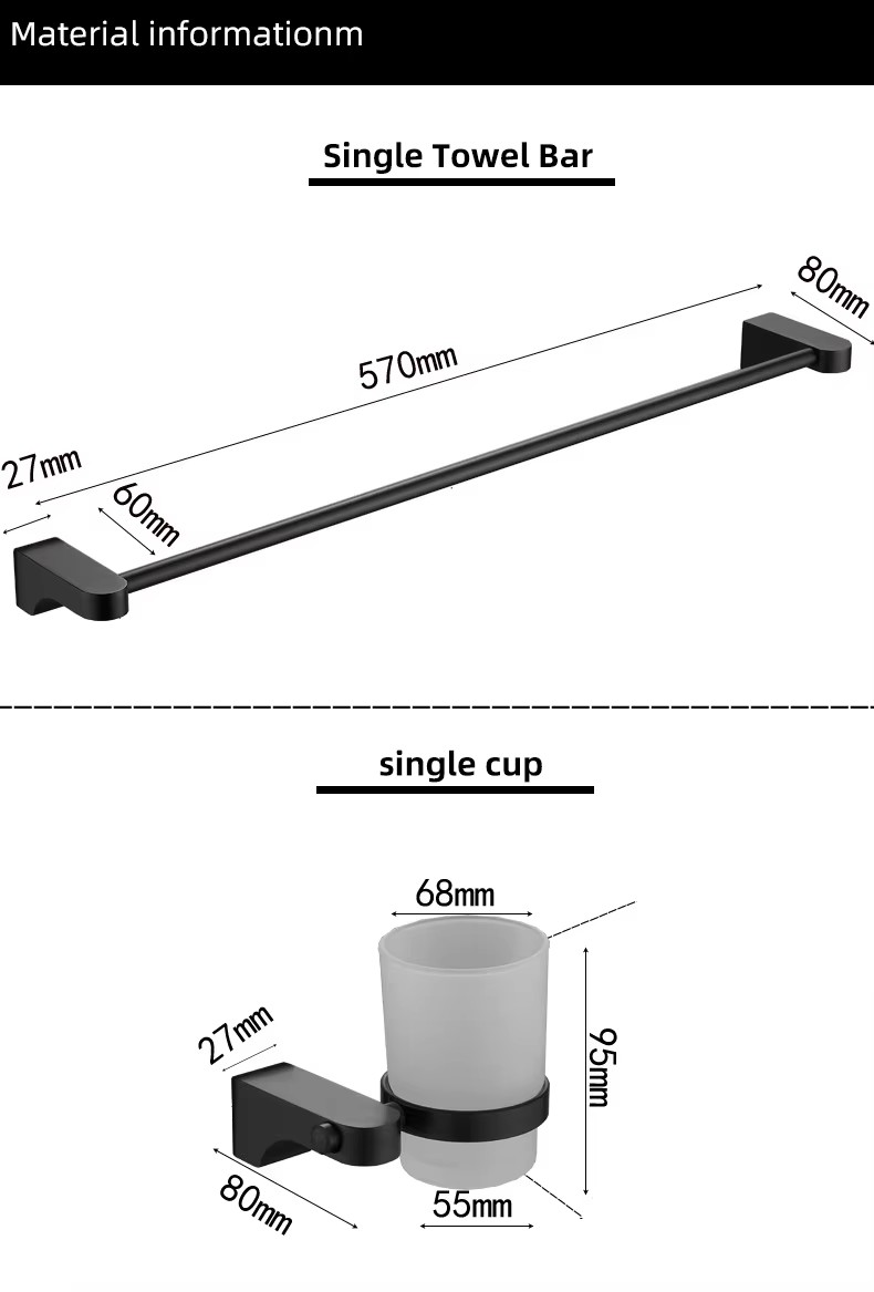 Six piece paper toothbrush cup holder, aluminum metal shelf, storage rack, bathroom accessories
